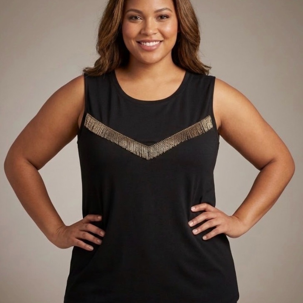 Chic Black Tank Top with Gold French Detailing